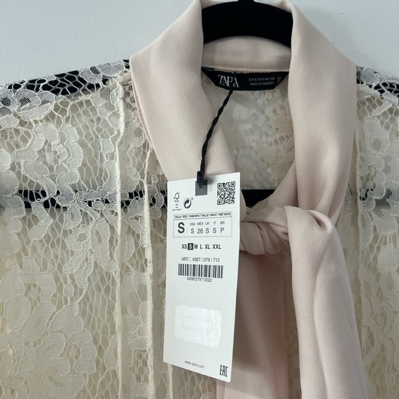 NWT Zara Pearl Button Blouse Bow - Picture 3 of 6